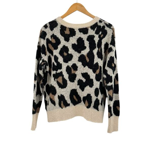Gianni Bini Tan & Black Leopard Print Mohair Wool Blend Knit Pullover Sweater - Picture 9 of 11